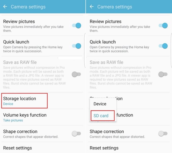 android save photos to sd card by default