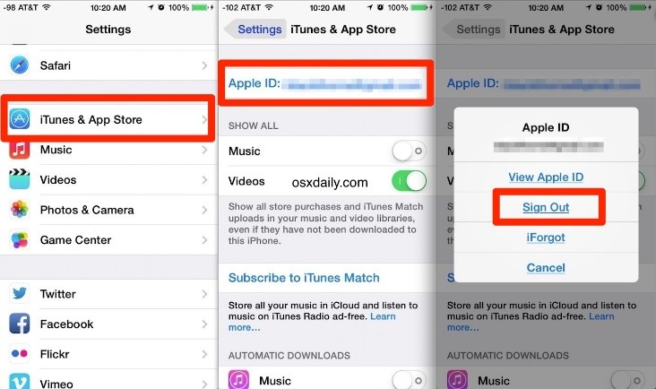 sign out apple id