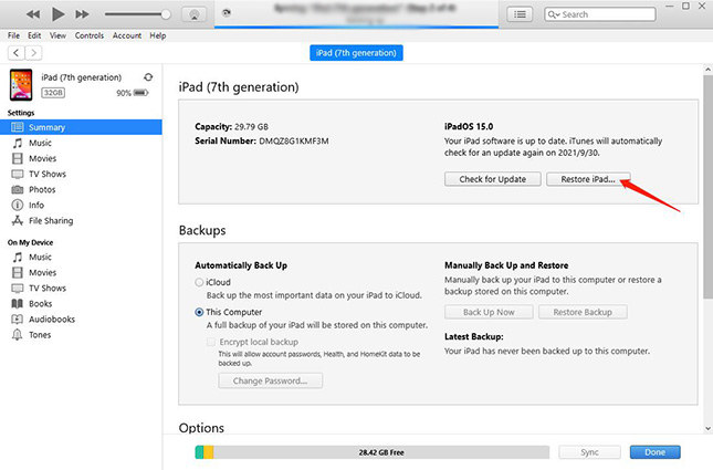 restore ipad with itunes 