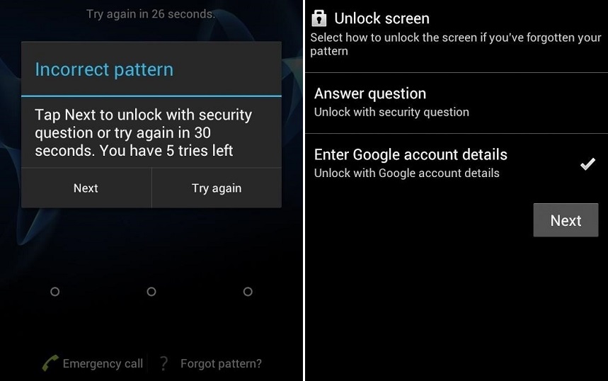 unlock forgot pattern lock android using the forgot pattern feature